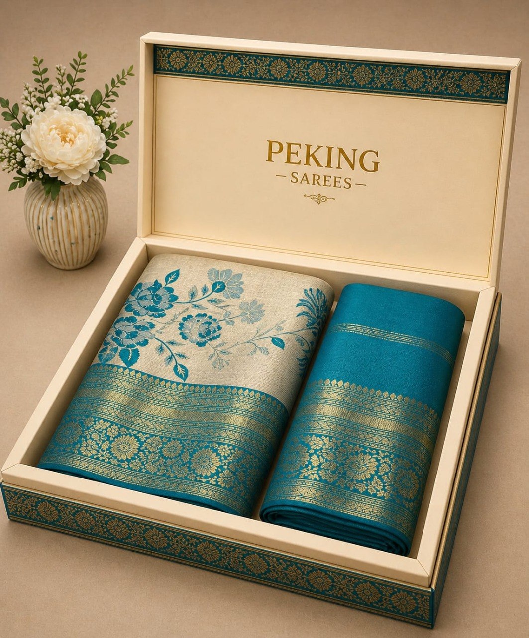 Elegant Floral Banarasi Silk Saree with Rich Zari Border & Pallu -SKY BLUE