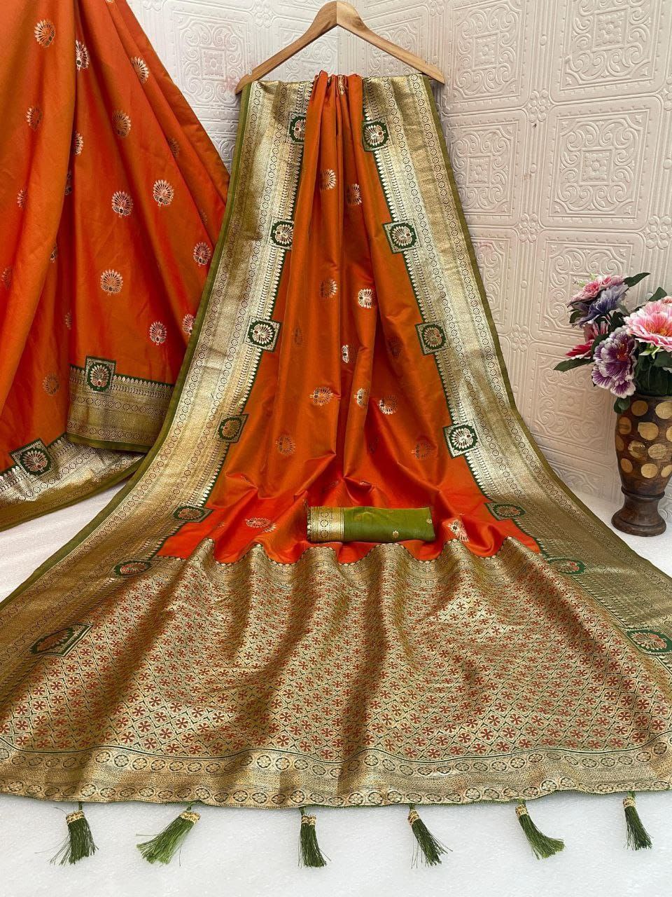 Regal  Silk Saree with Grand Zari Work -  DARK ORANGE