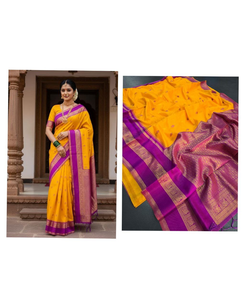 Gulmohar Premium Weave Saree - YELLOW