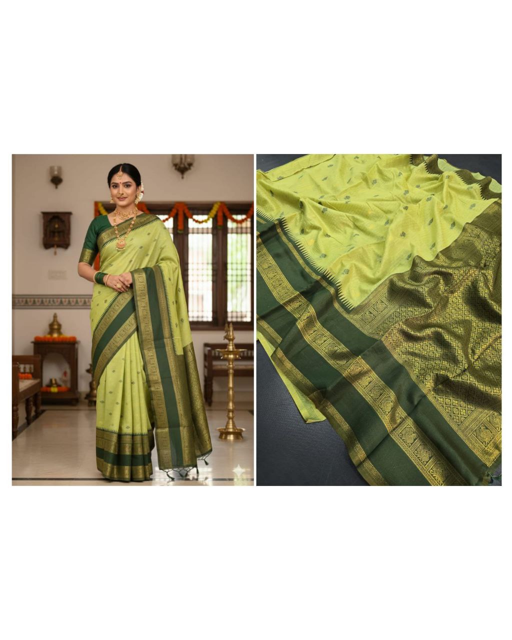 Gulmohar Premium Weave Saree - GREEN