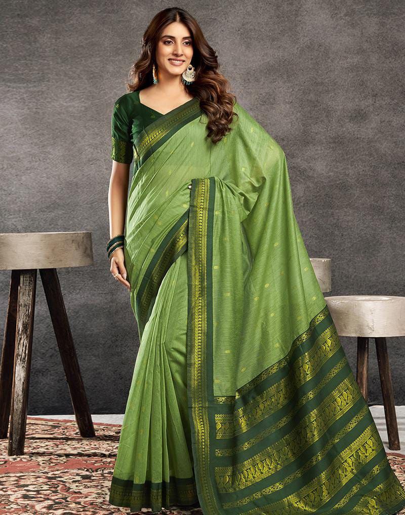 Royal Aqua Temple Border Saree - PISTA