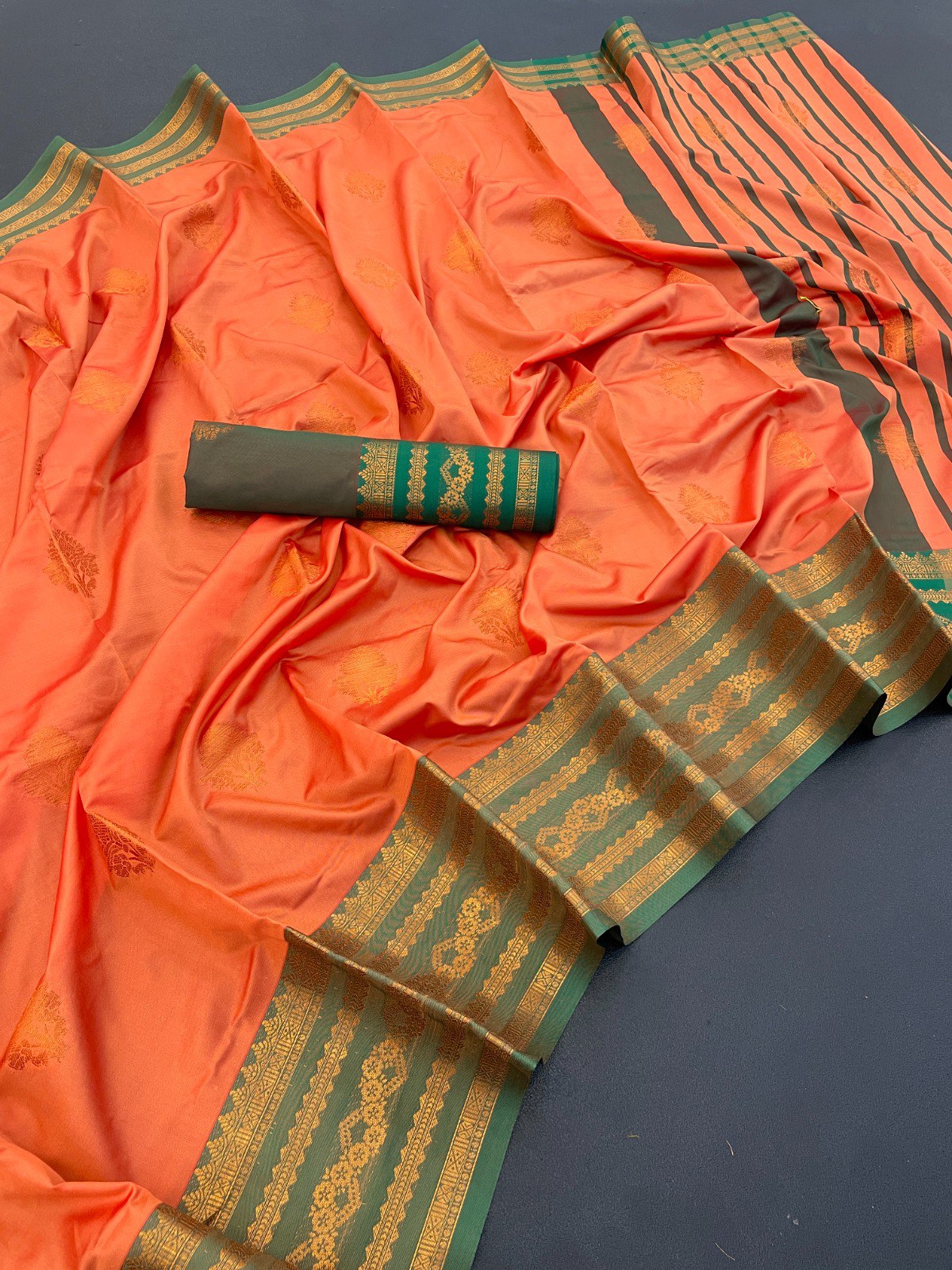Regal Contrast Border Silk Saree - ORANGE