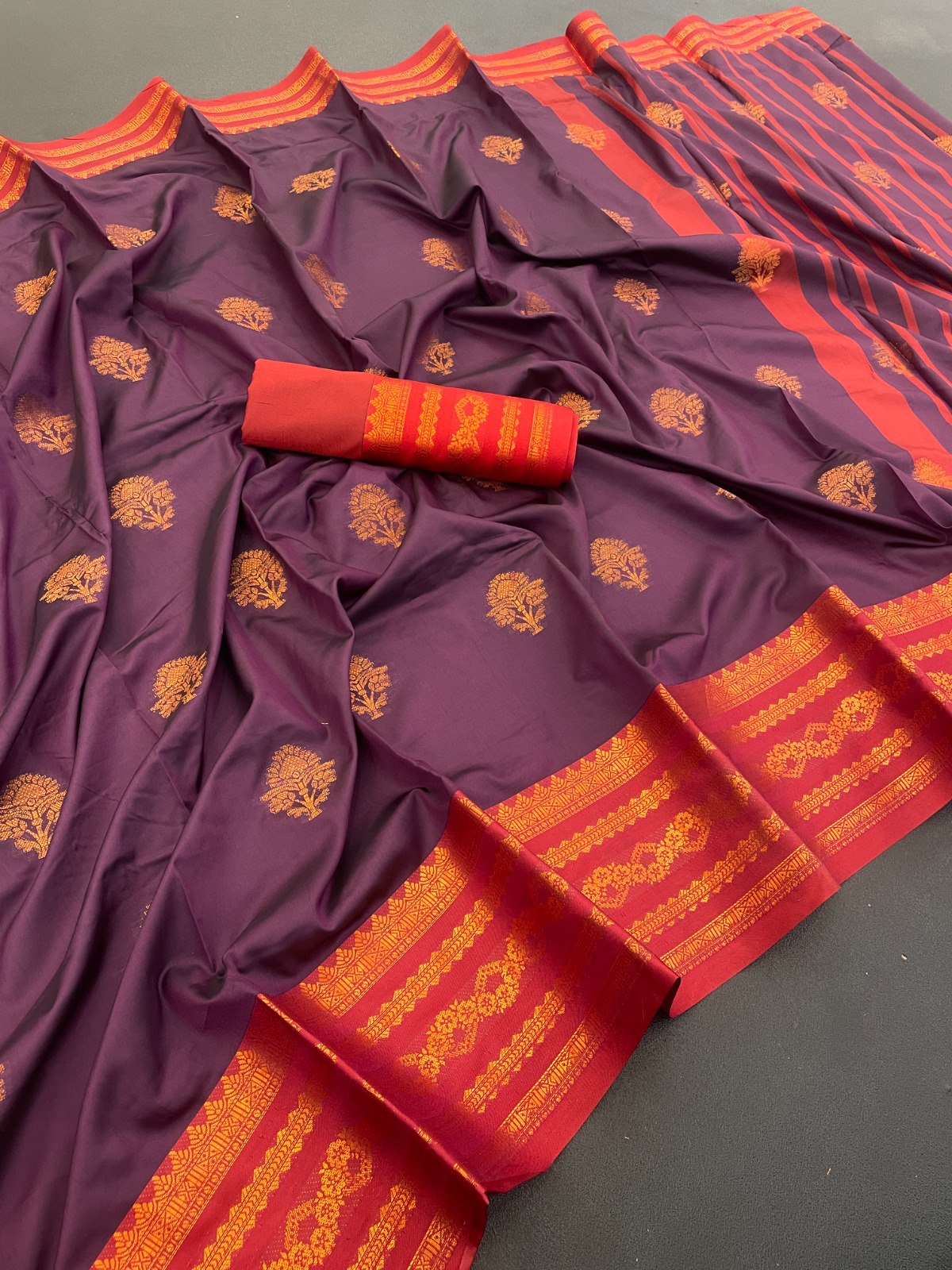 Regal Contrast Border Silk Saree - WINE