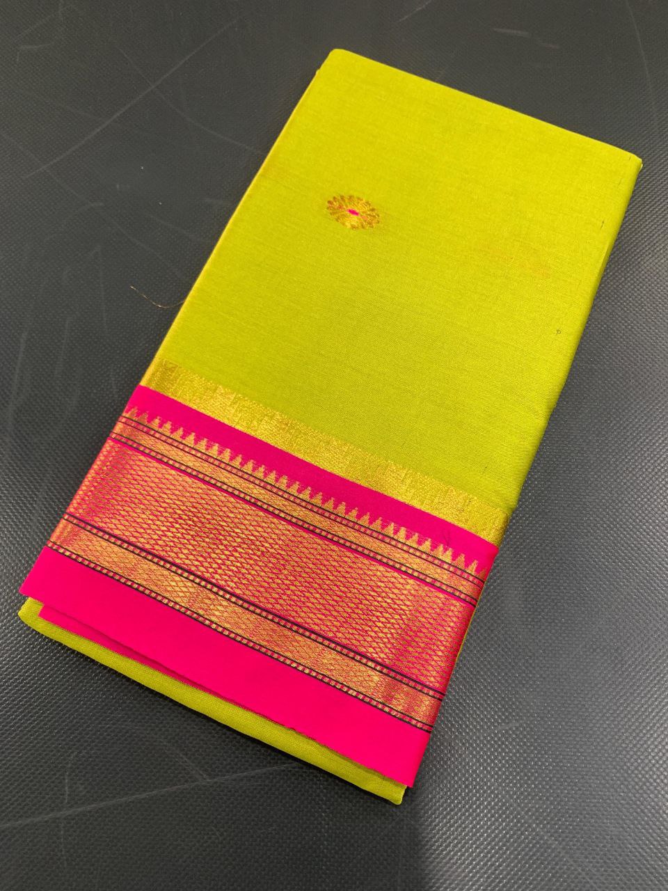 Royal Vasundhara Aura Silk Saree with Elegant Contrast Blouse - PARROT AND PINK