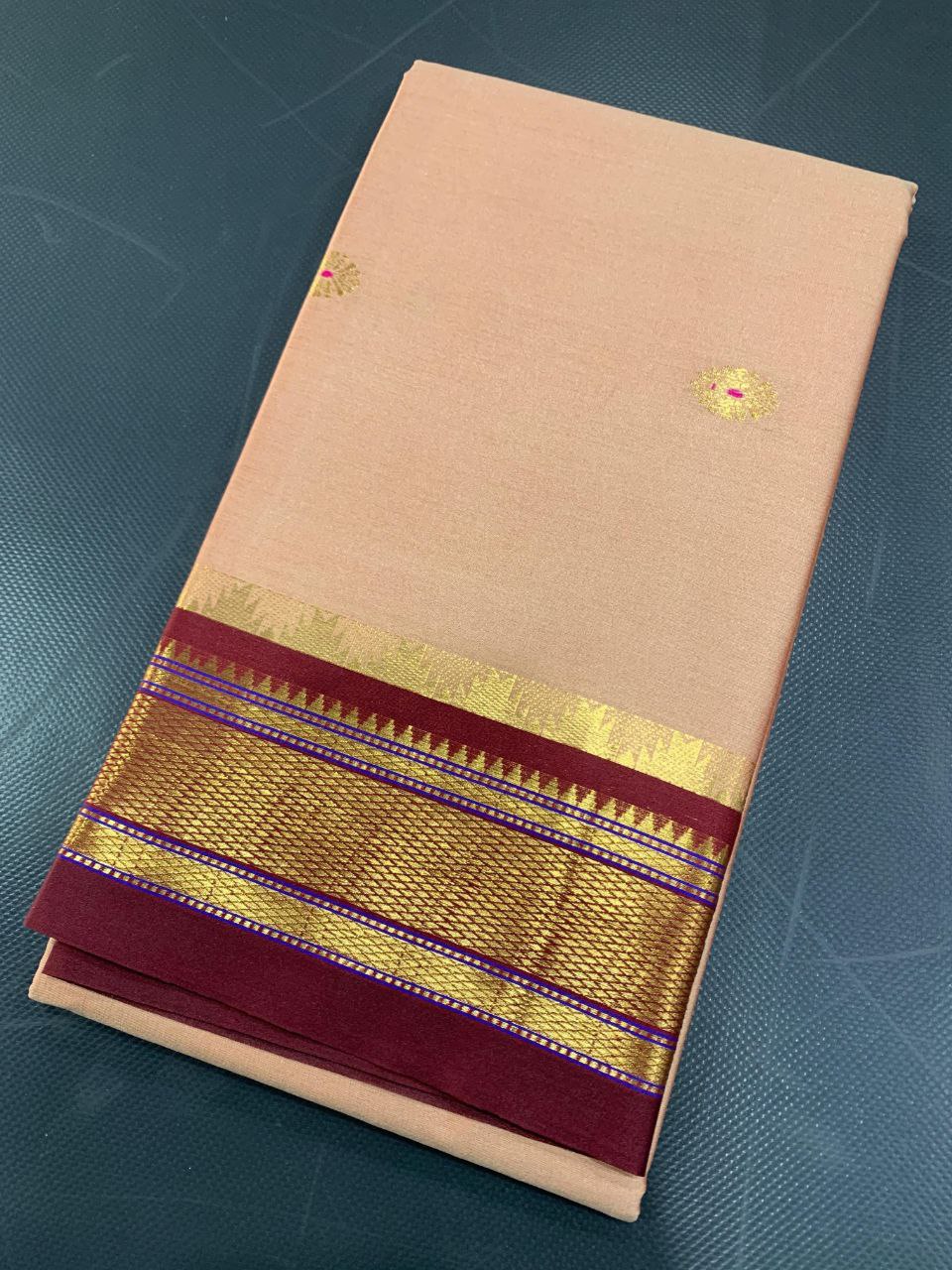 Royal Vasundhara Aura Silk Saree with Elegant Contrast Blouse - CREAN AND BROWN