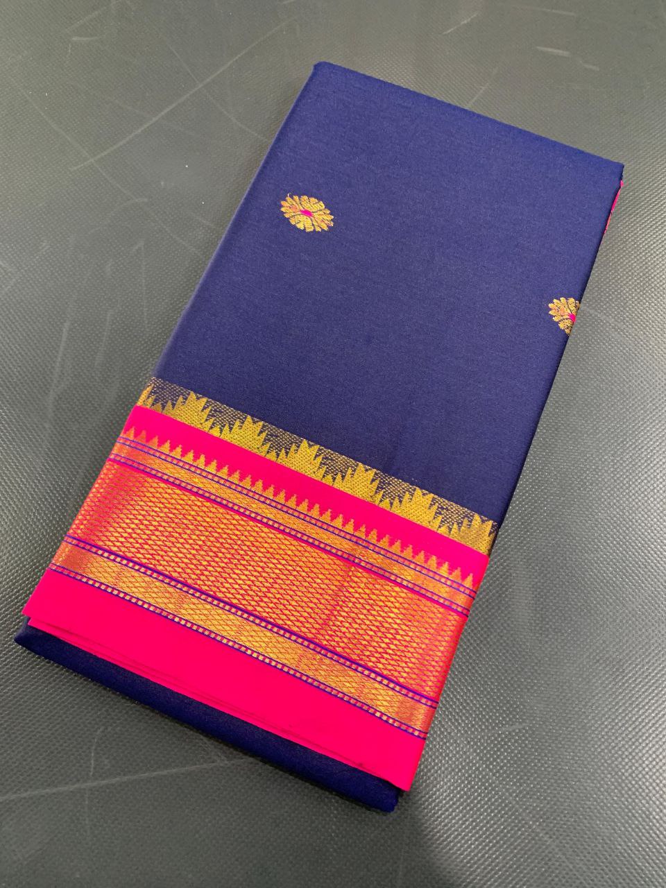 Royal Vasundhara Aura Silk Saree with Elegant Contrast Blouse - BLUE AND PINK