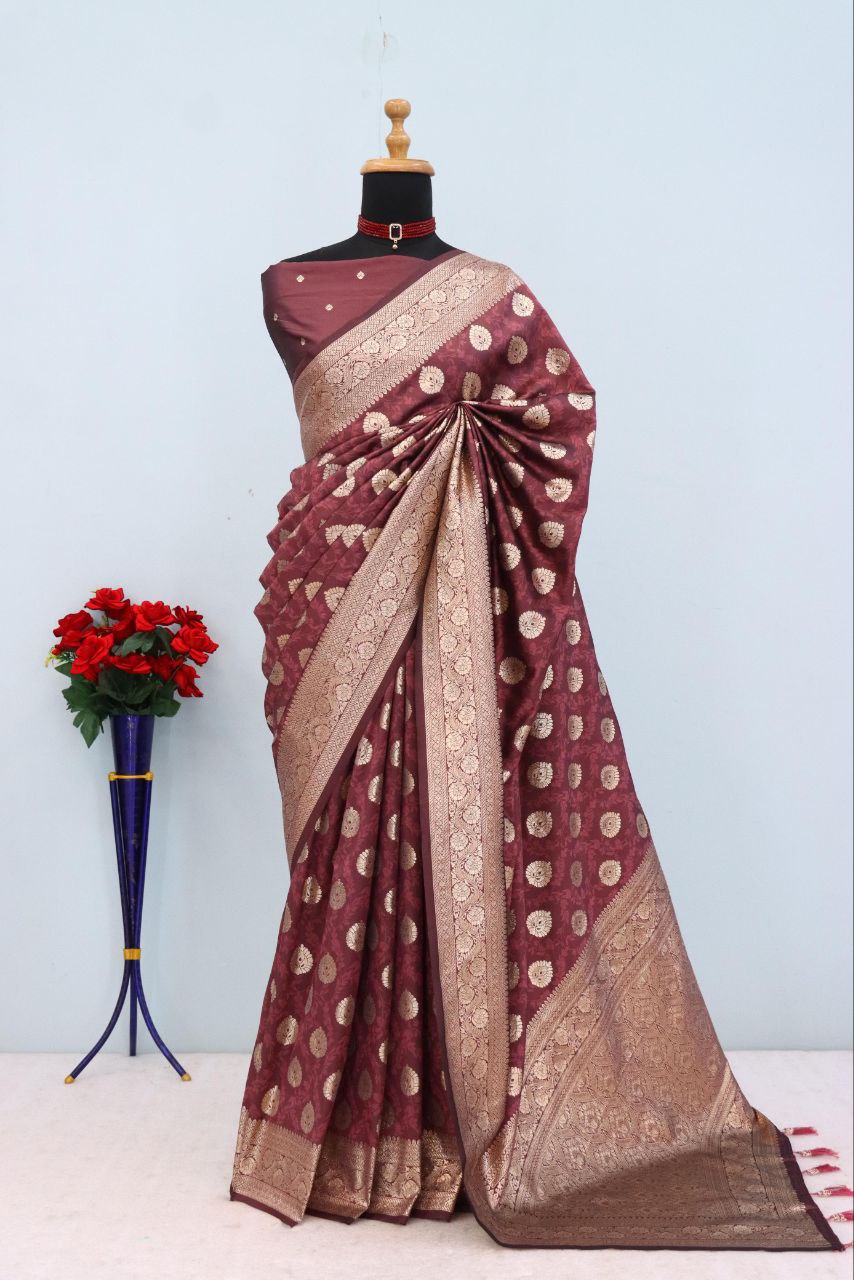Emerald Olive Brocade Banarasi Saree - RED