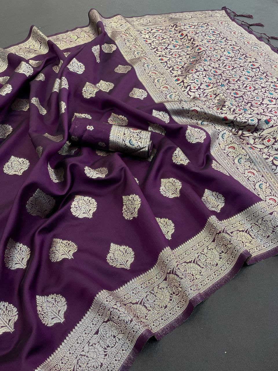 Premium Banarasi Tissue Silk Saree for Festive Elegance - PURPLE