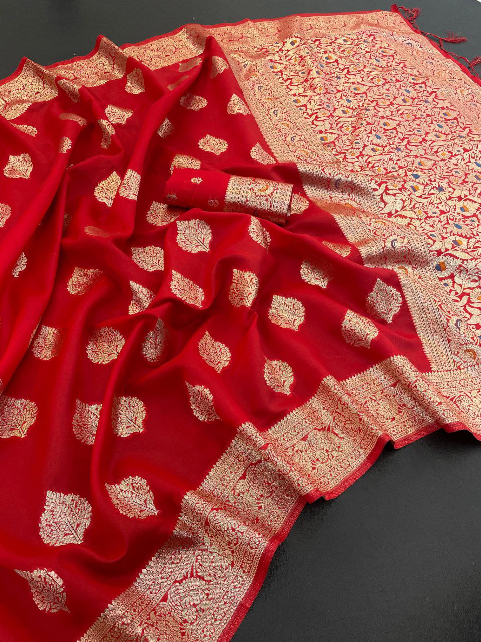 Premium Banarasi Tissue Silk Saree for Festive Elegance - RED