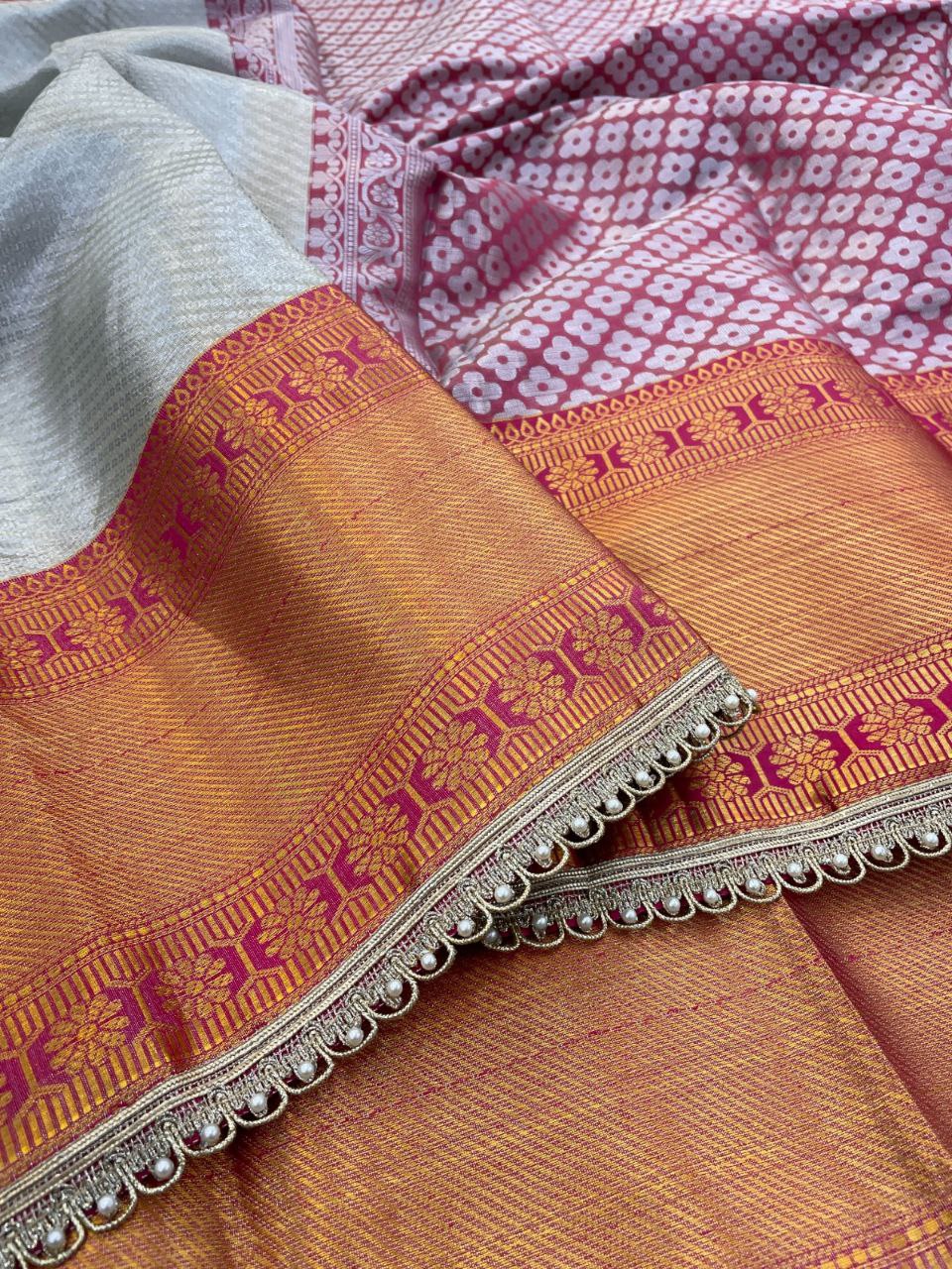 silver pink  Banarasi Tissue Elegance