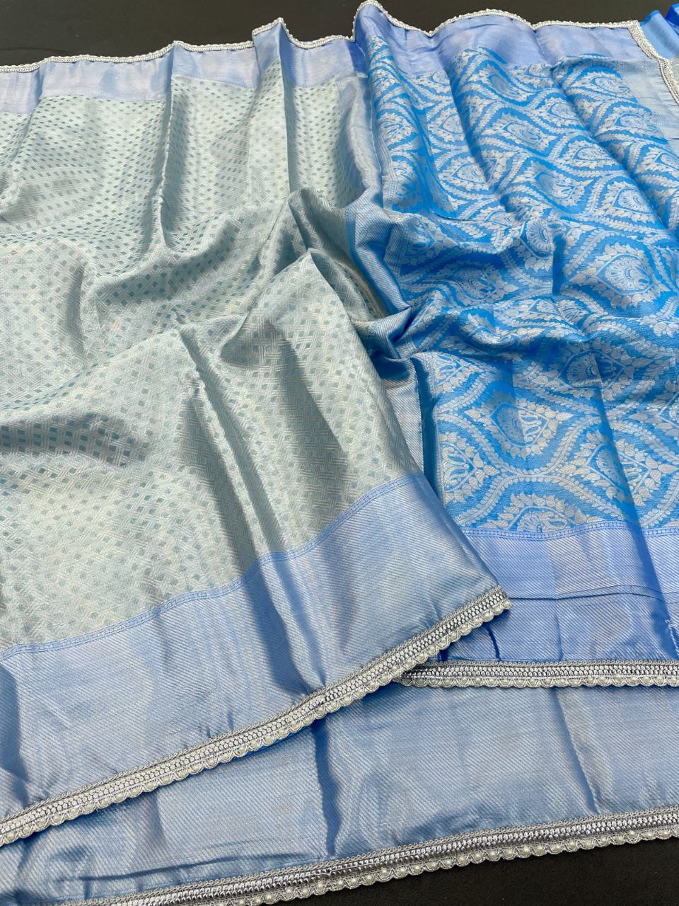 Sky Blue Banarasi Tissue Elegance