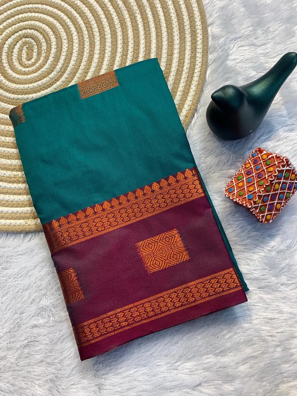 Contrast Border Traditional Silk Saree - RAMA