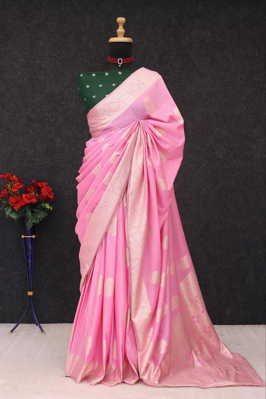 Designer Stapul Silk Saree With Rich Pallu -PINK