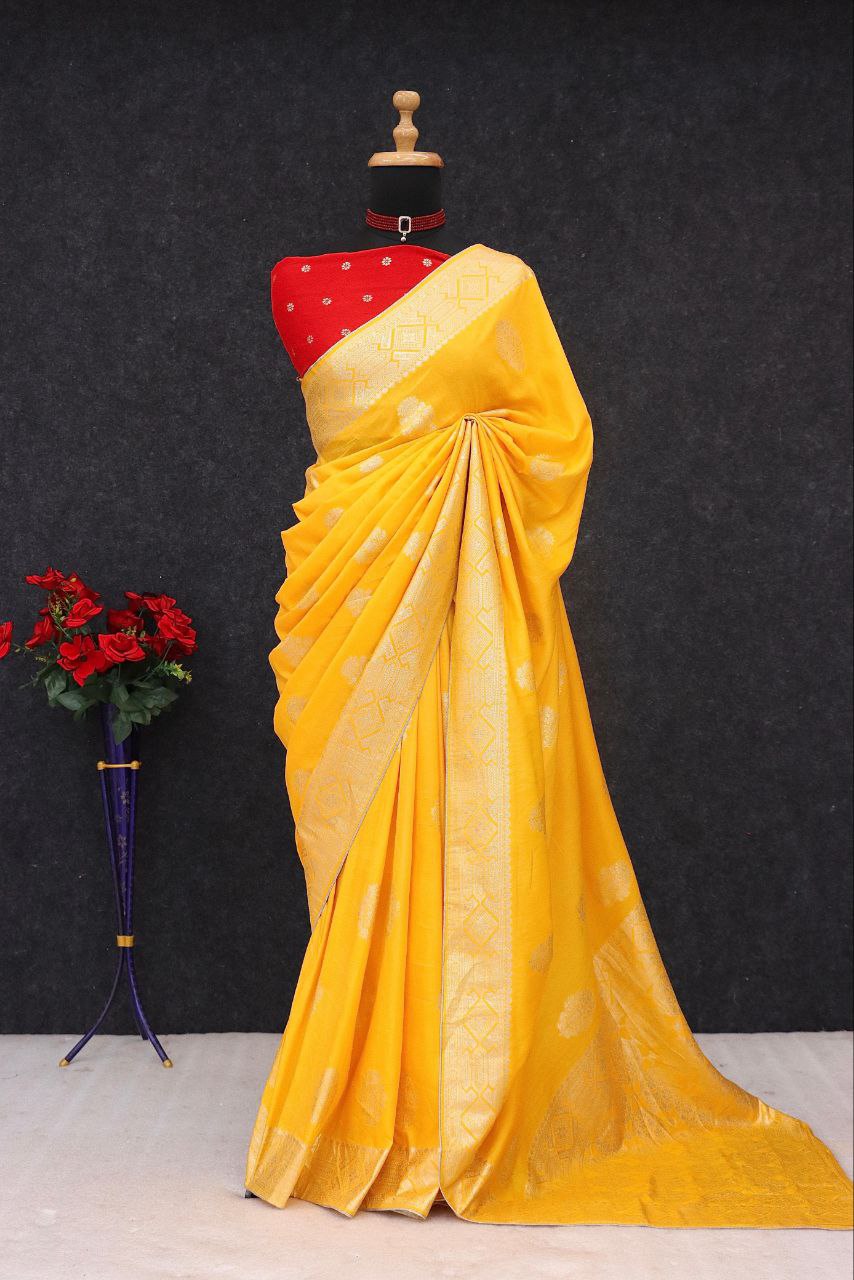 Designer Stapul Silk Saree With Rich Pallu -YELLOW