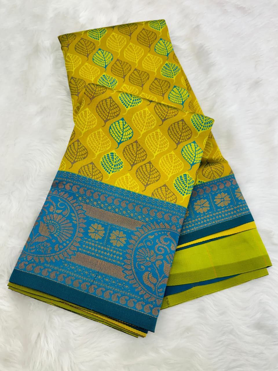 Elegant Floral Woven Saree with Intricate Heritage Border - LEMON YELLOW