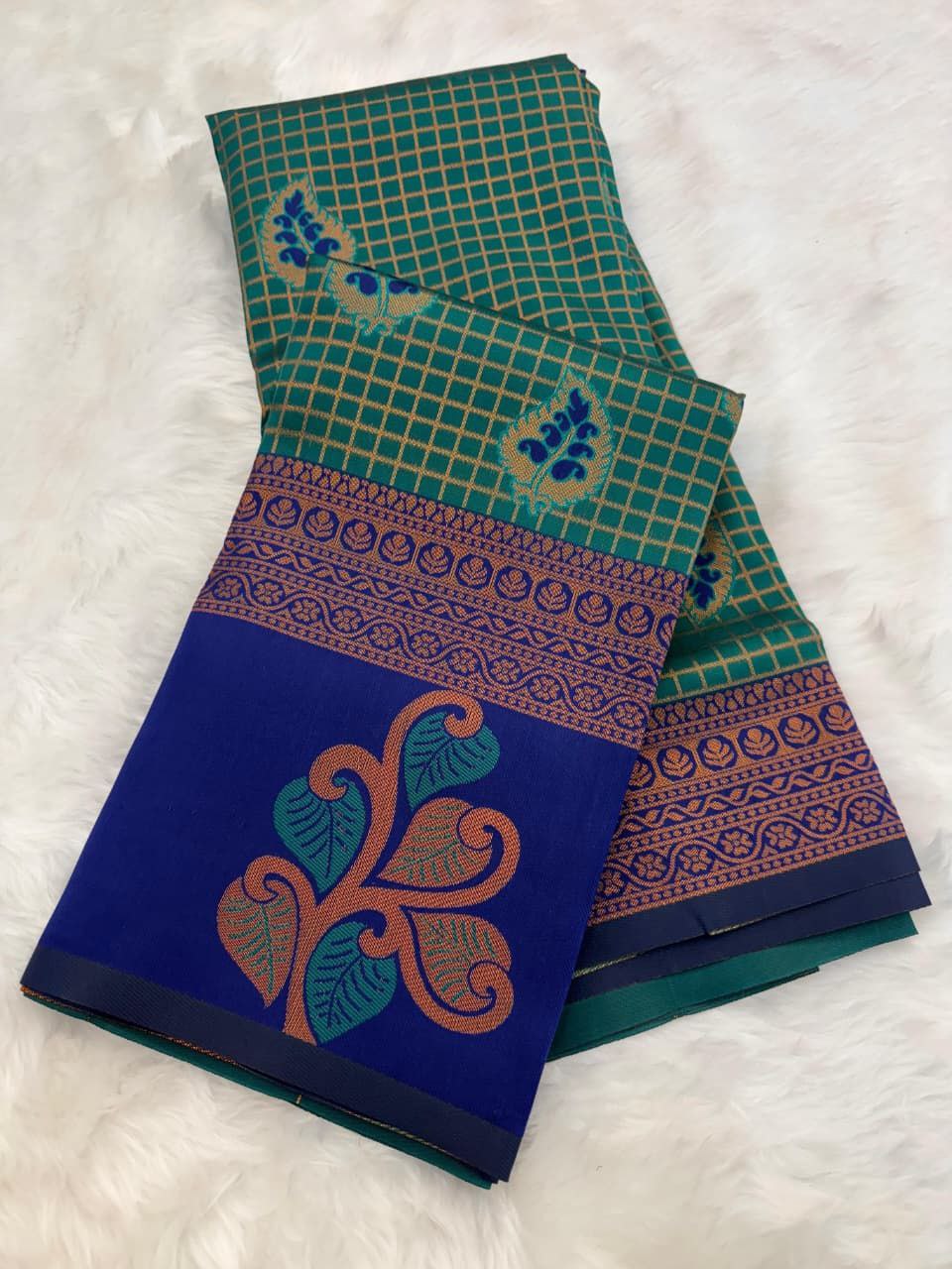 Elegant Floral Woven Saree with Intricate Heritage Border -SEA GREEN