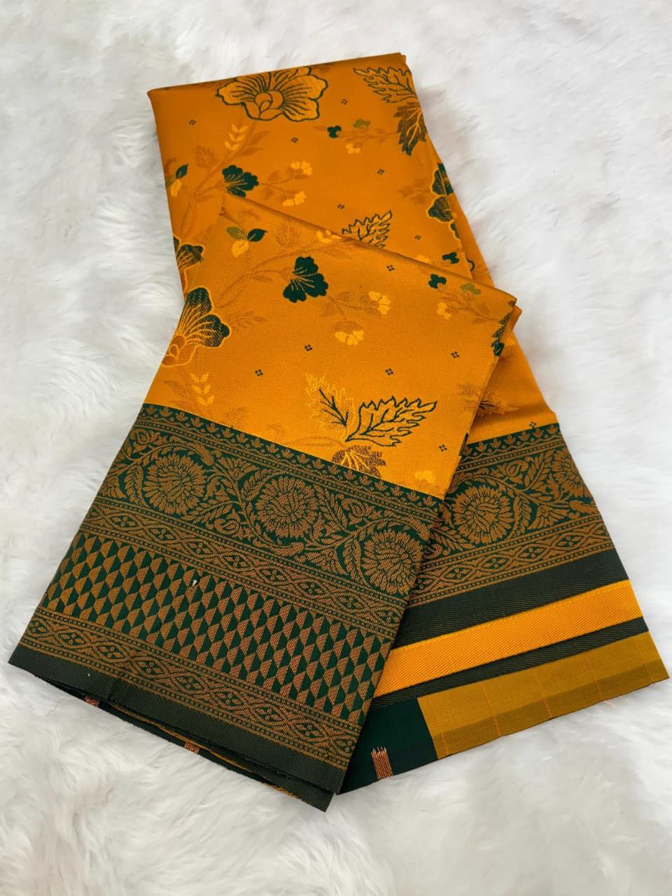 Elegant Floral Woven Saree with Intricate Heritage Border - DARK YELLOW