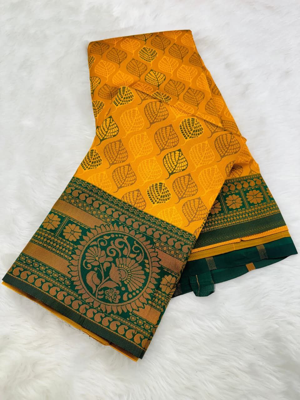Elegant Floral Woven Saree with Intricate Heritage Border - MASTARD YELLOW