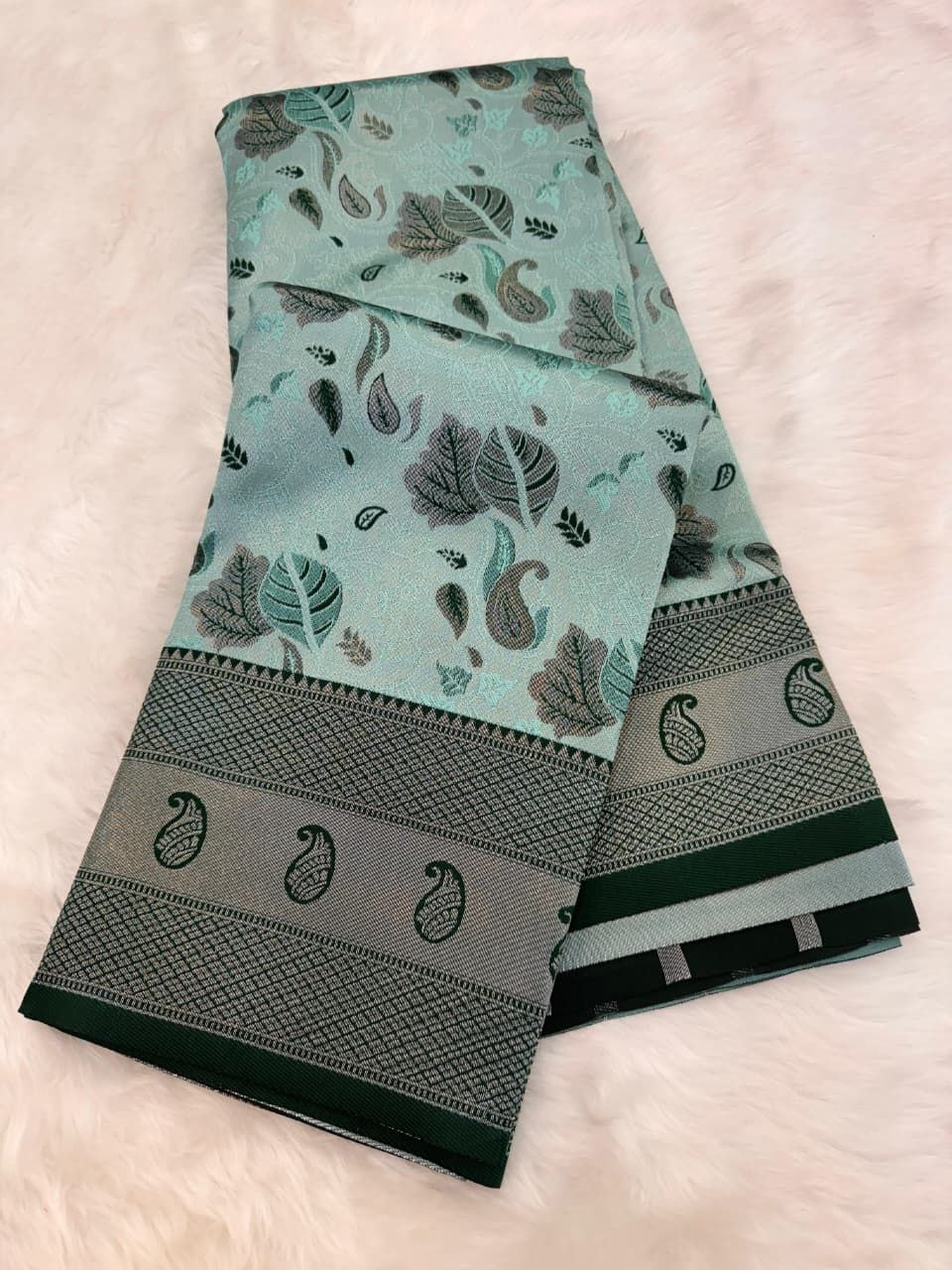 Elegant Floral Woven Saree with Intricate Heritage Border - SKY