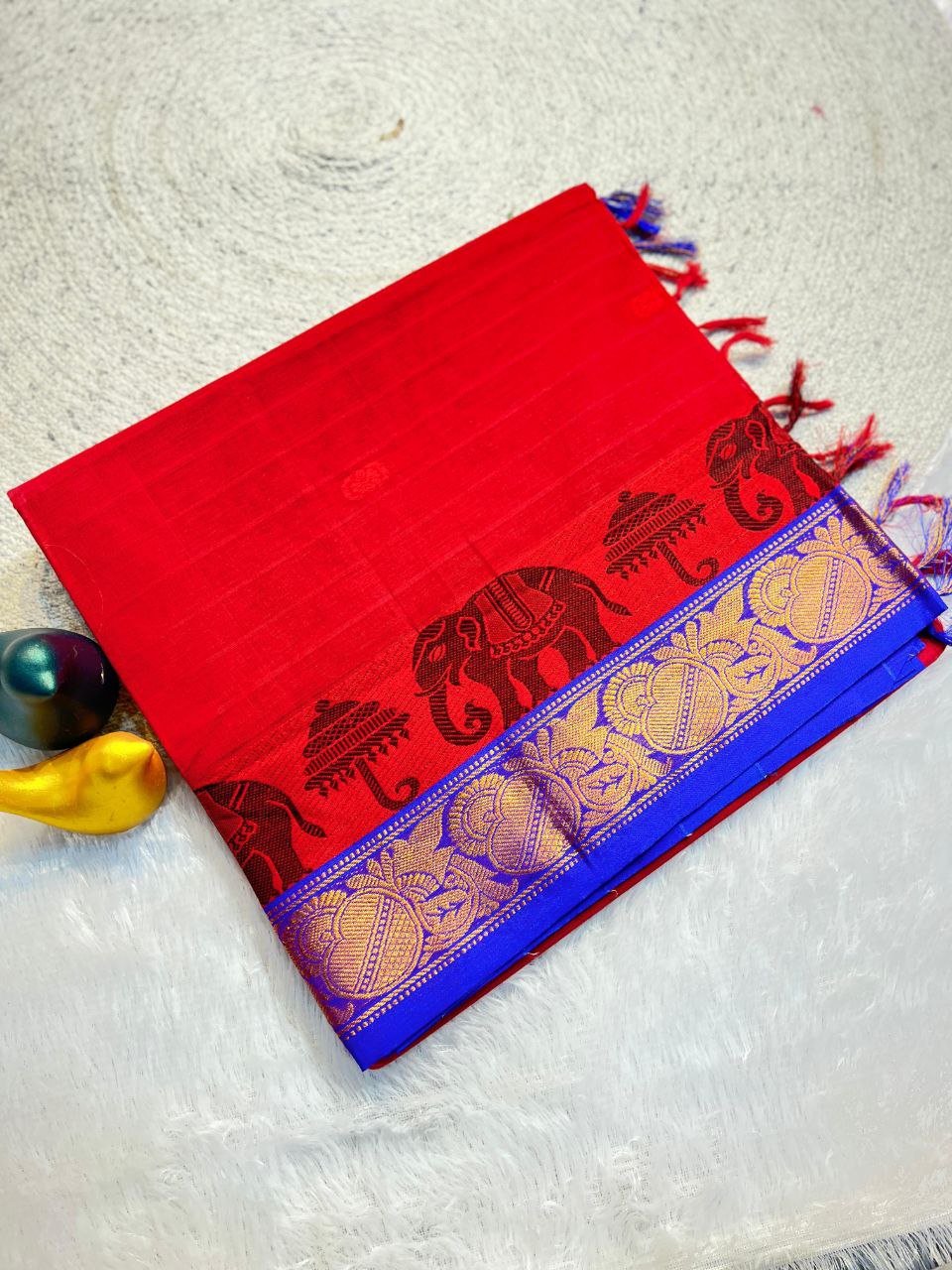 Classic Elephant Motif Designer Saree - RED