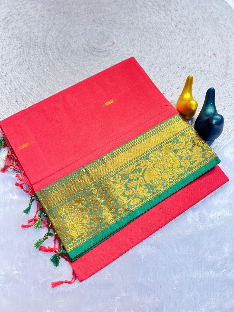Mustard Gold Silk Saree with Blue Brocade Border - PINK
