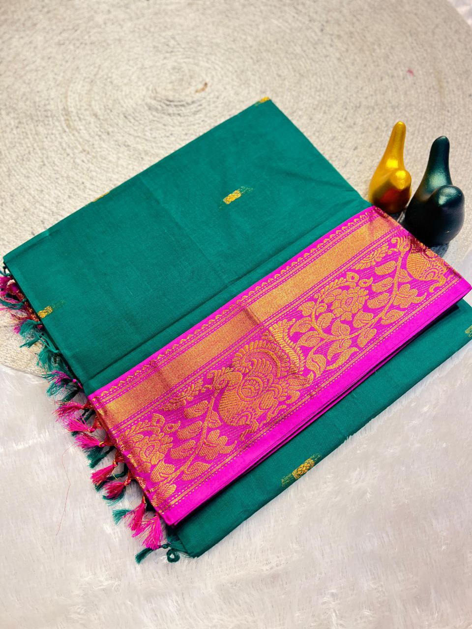 Mustard Gold Silk Saree with Blue Brocade Border - RAMA