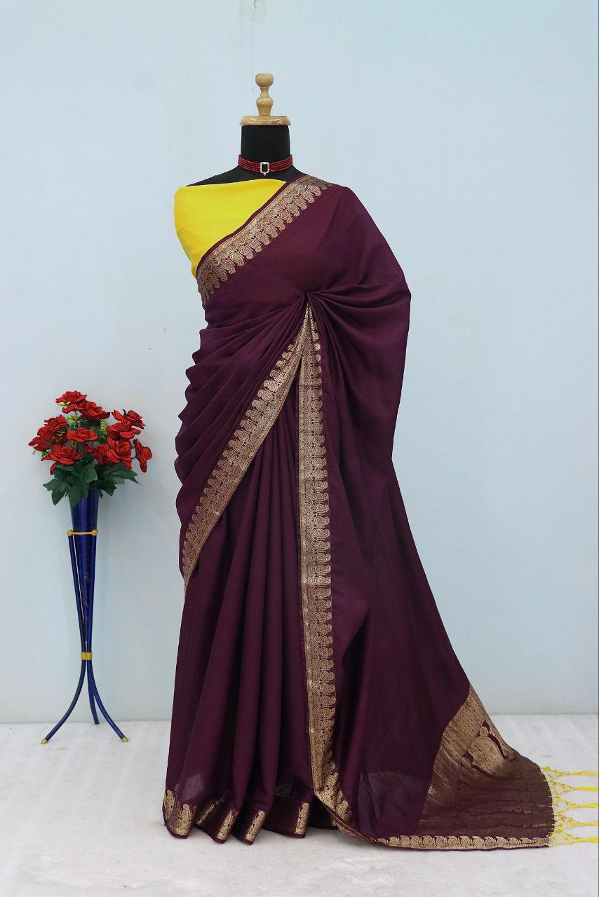 Majestic Emerald Traditional Silk Saree with Intricate Temple Zari Weaving -WINE