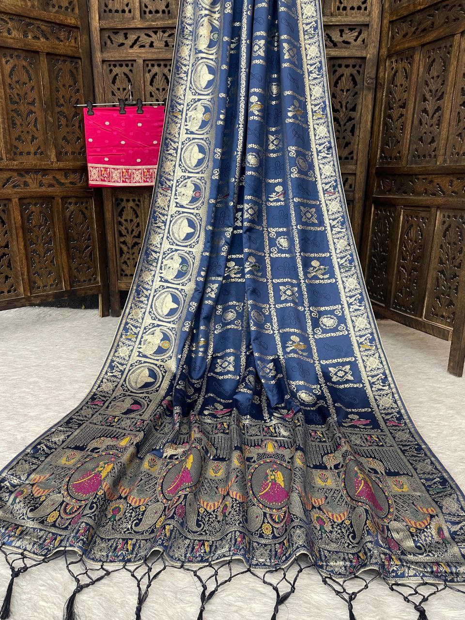 Maharani Vaibhavi Heritage Paithani Saree with Royal Motif Weaving - BLUE