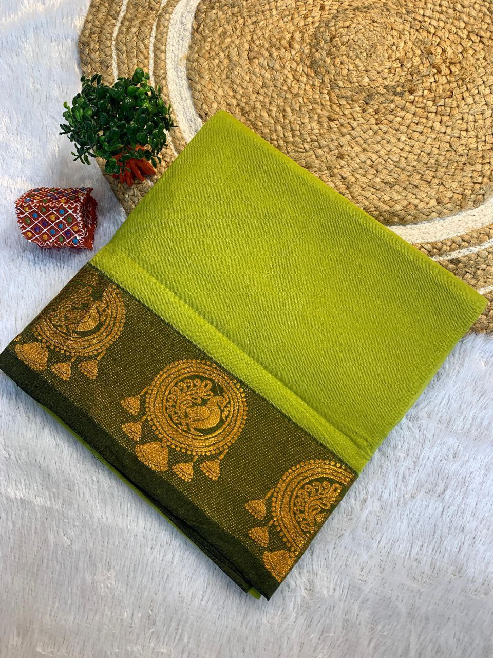 Grace South Cotton Silk Saree  - PARROT