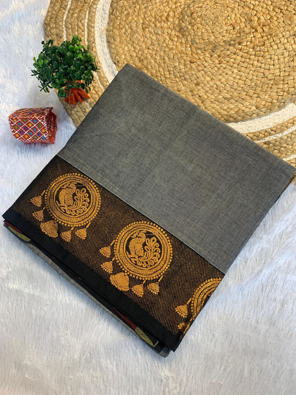 Grace South Cotton Silk Saree  - GREY