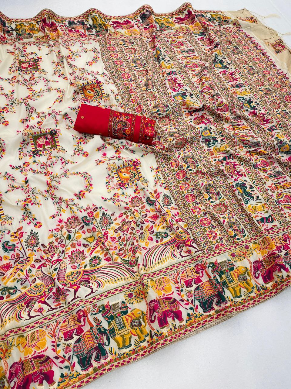 Royal Pashmina Soft Silk Elegance Saree -  OFF WHITE
