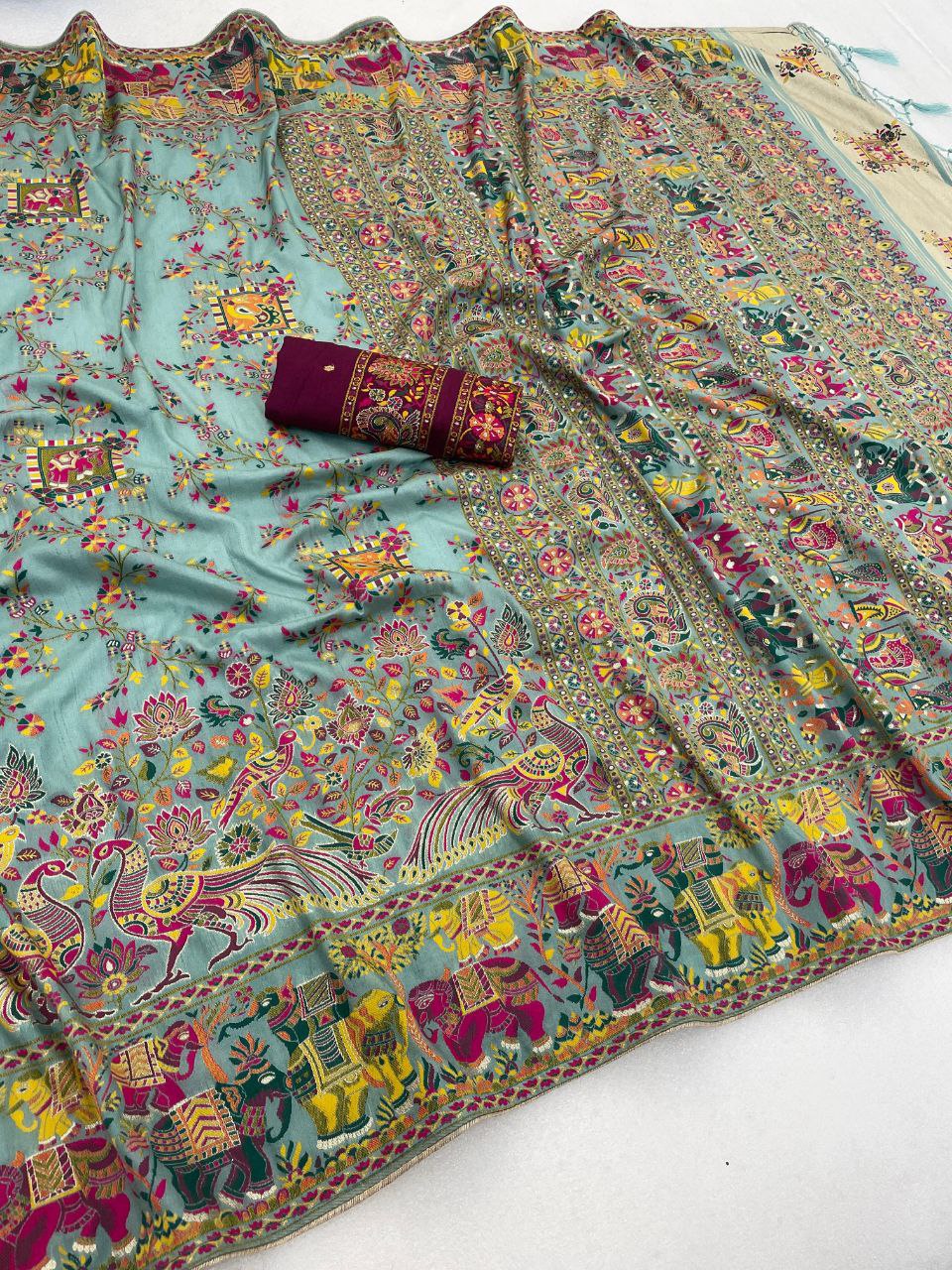 Royal Pashmina Soft Silk Elegance Saree - SEA GREEN
