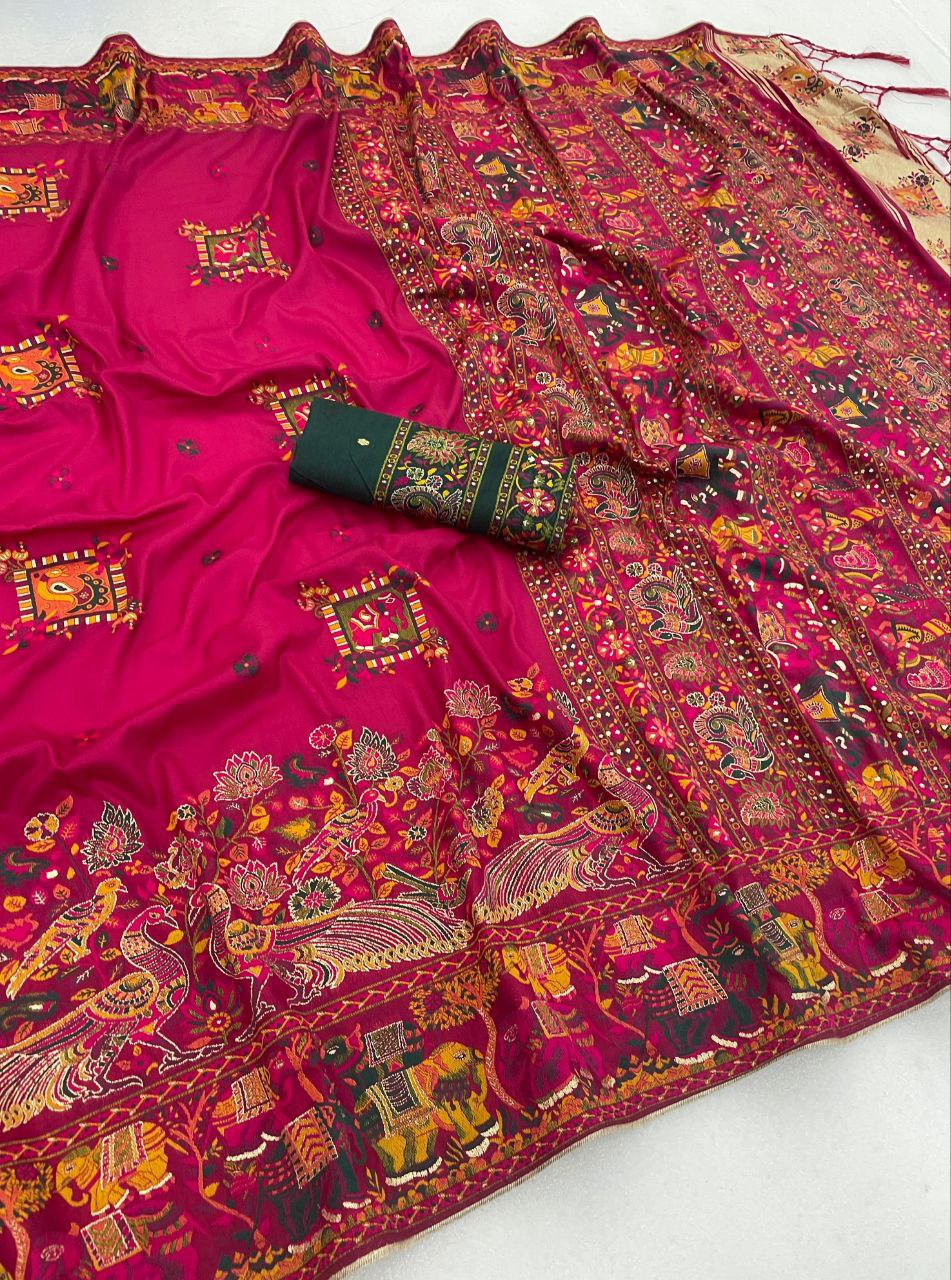 Royal Pashmina Soft Silk Elegance Saree - RANI PINK