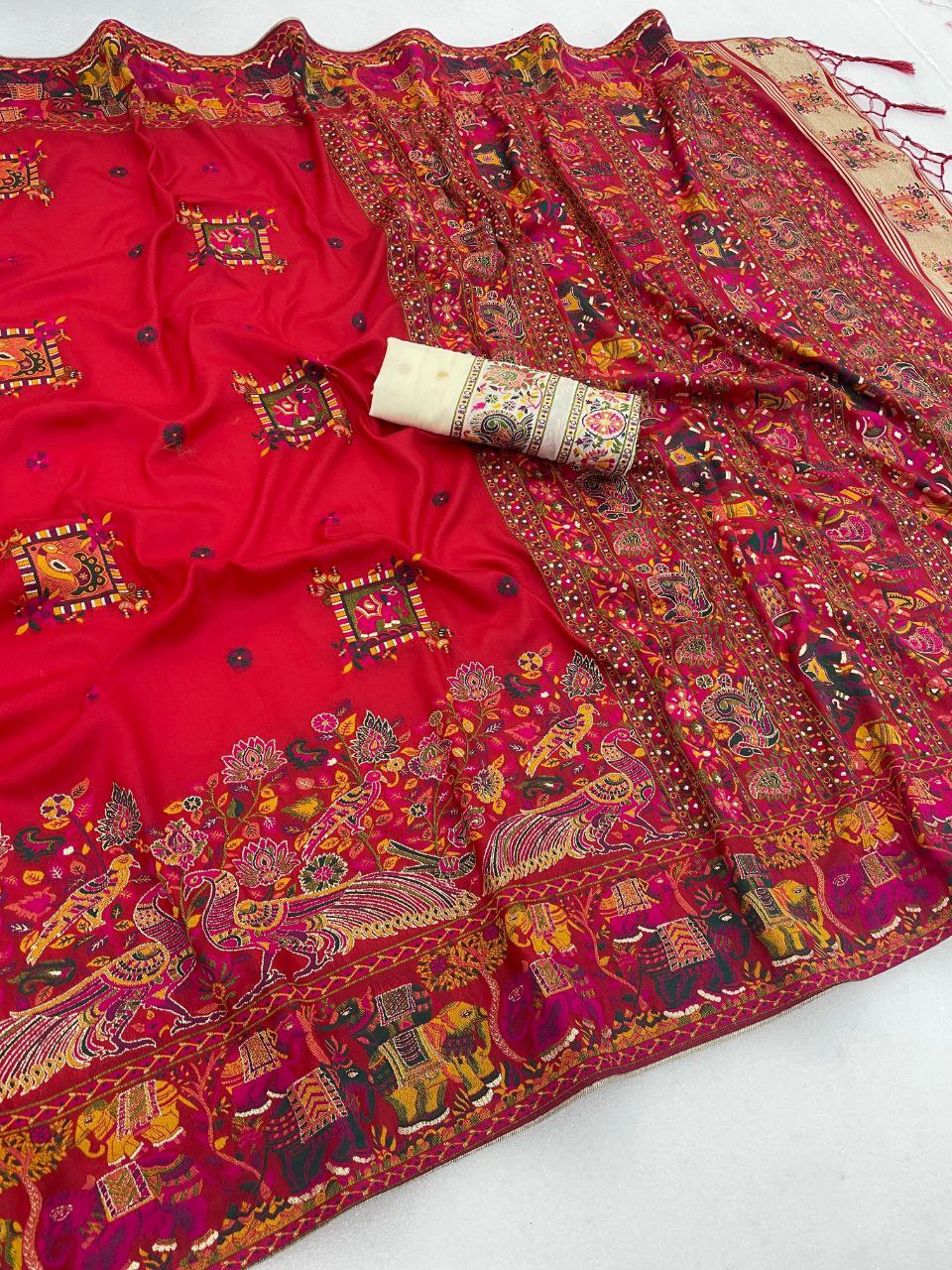 Royal Pashmina Soft Silk Elegance Saree -  RED