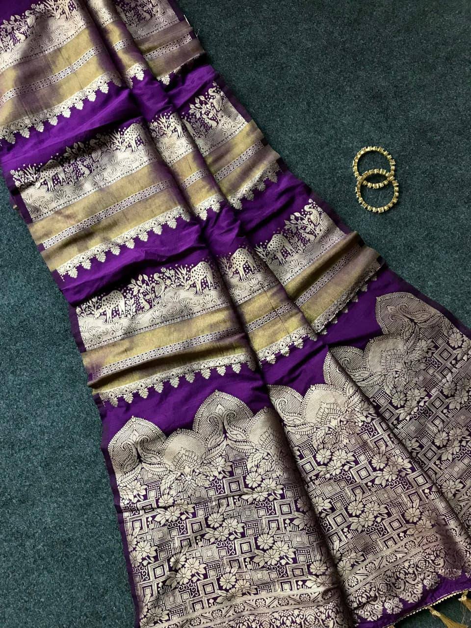 Royal Banarasi Silk Saree with Rich Zari Weaving & Traditional Designer Pallu - PURPLE