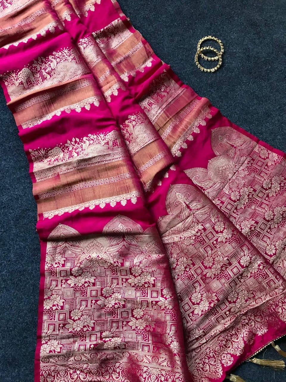 Royal Banarasi Silk Saree with Rich Zari Weaving & Traditional Designer Pallu - PINK