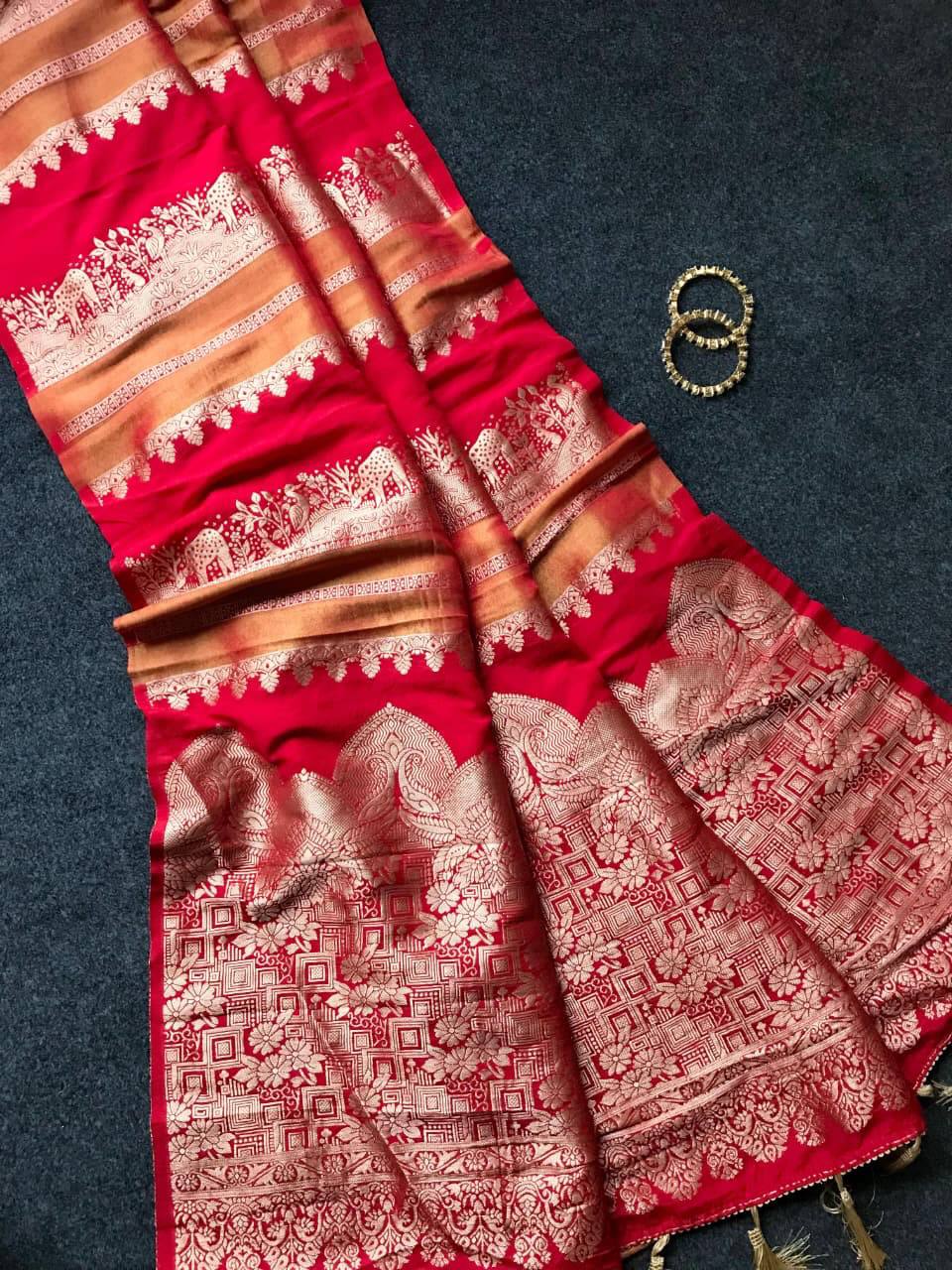 Royal Banarasi Silk Saree with Rich Zari Weaving & Traditional Designer Pallu - RED
