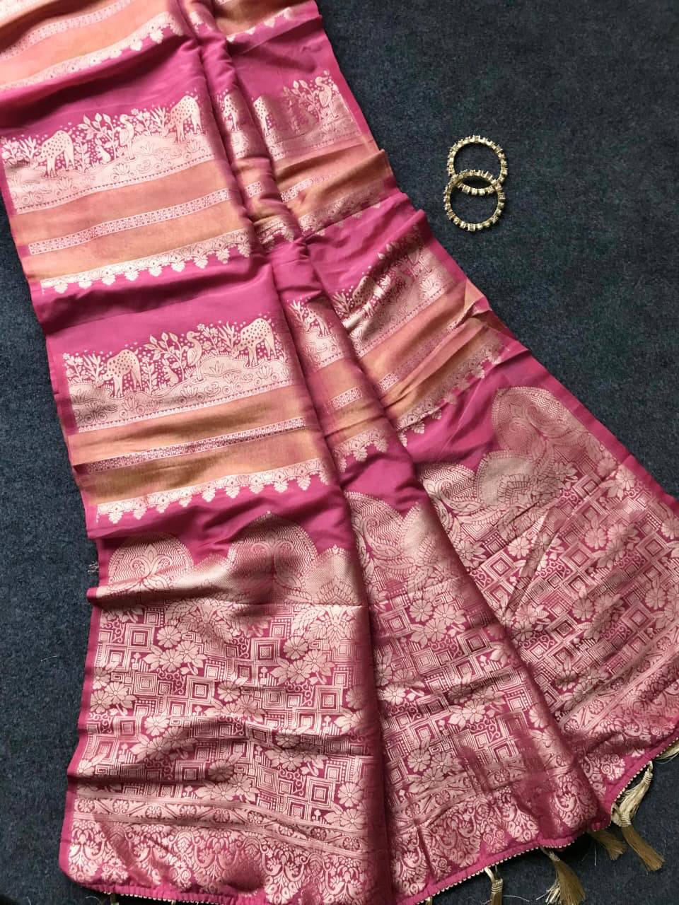 Royal Banarasi Silk Saree with Rich Zari Weaving & Traditional Designer Pallu - LIGHT PINK