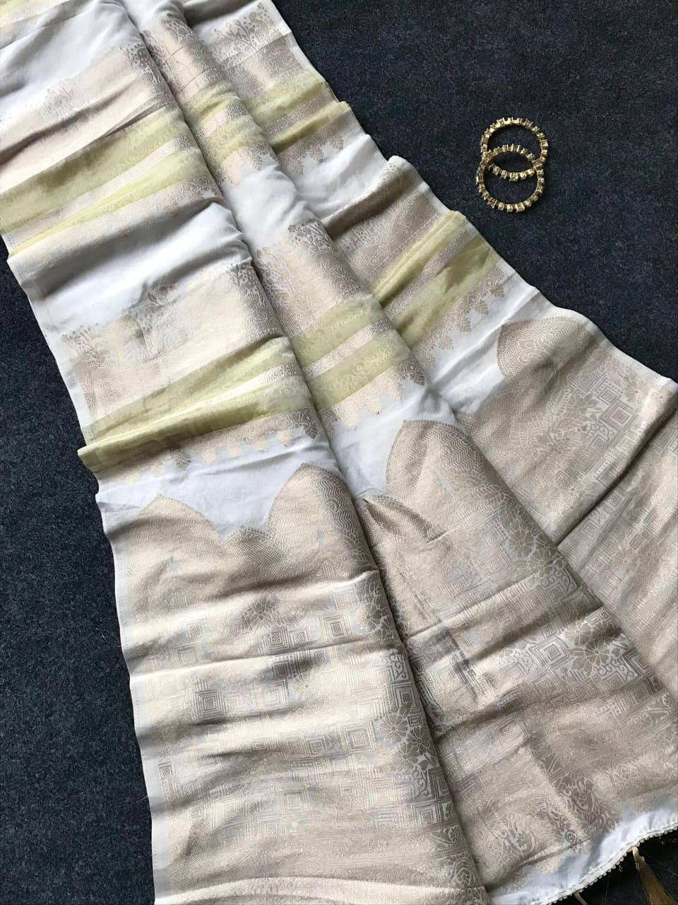 Royal Banarasi Silk Saree with Rich Zari Weaving & Traditional Designer Pallu - OFF WHITE