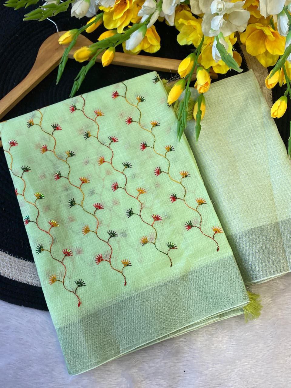 Hand-Embroidered Floral Dress Material - PISTA