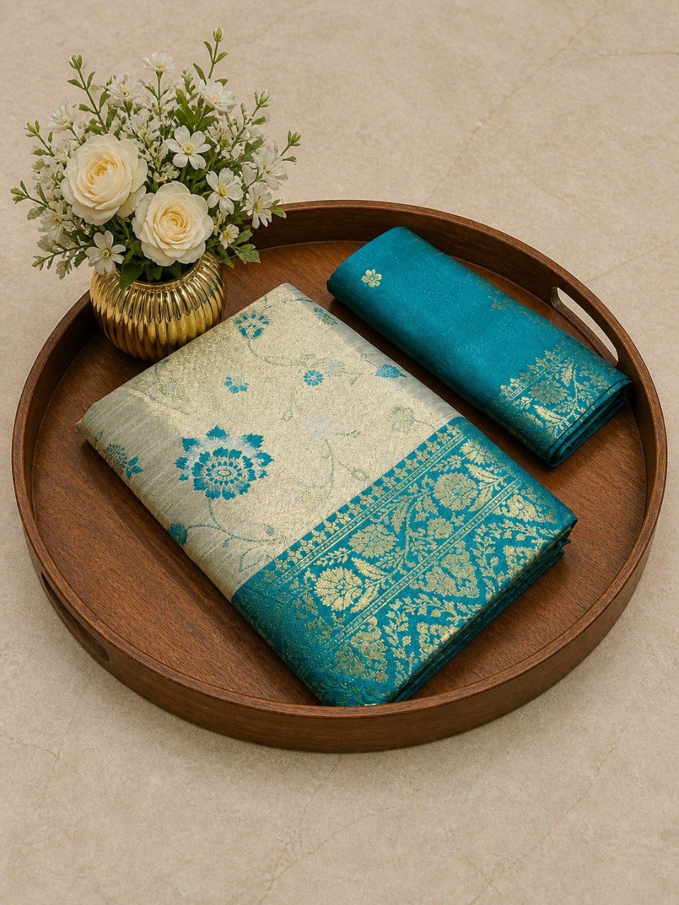 Festive Special Banarasi Silk Saree in Royal Ivory Tone - SKY BLUE