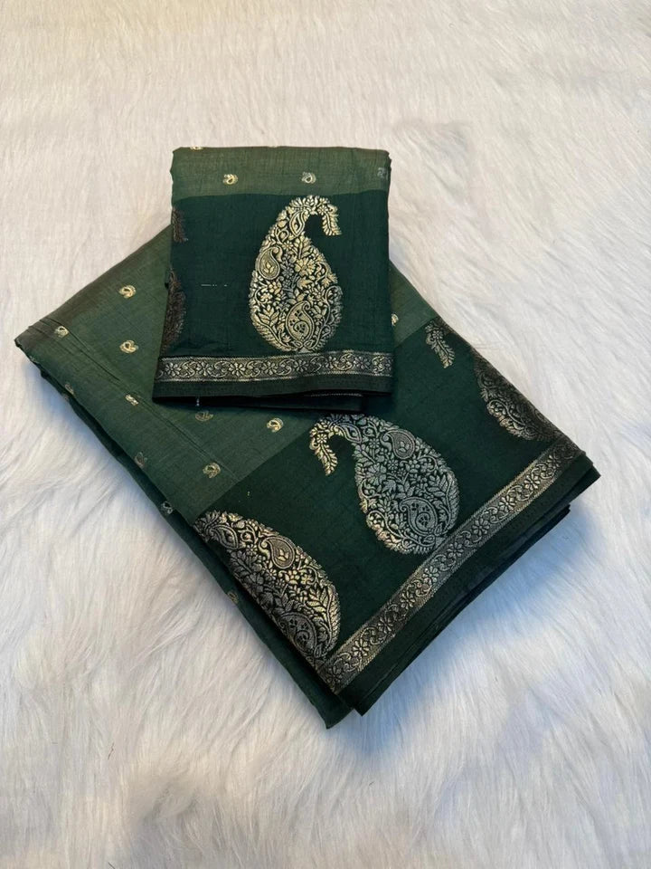 Graceful Party Wear Soft Tussar Silk Jacquard Zari Work Border Fancy Designer Saree For Wedding - GREEN