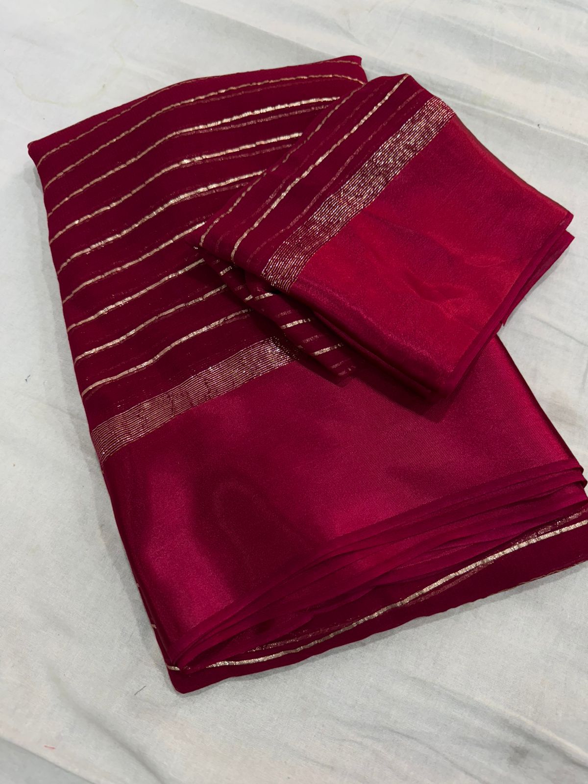 Elegant Wine Pink Viscose Georgette Saree with Satin Patti Border & Running Blouse