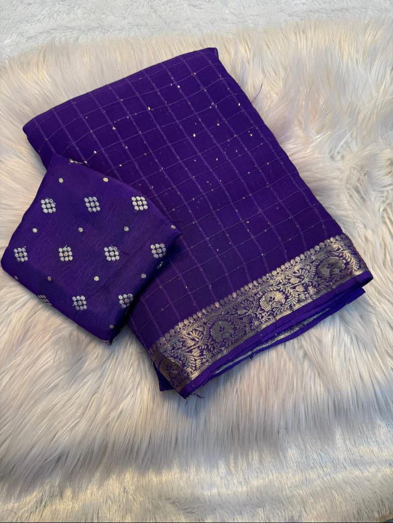 Elegant Purple Viscose Georgette Sequins Work Saree with Viscose Weaving Blouse