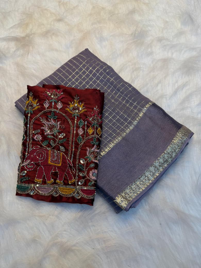 Elegant Viscose Georgette Saree with Multi Bits Sequence Work Blouse : GREY