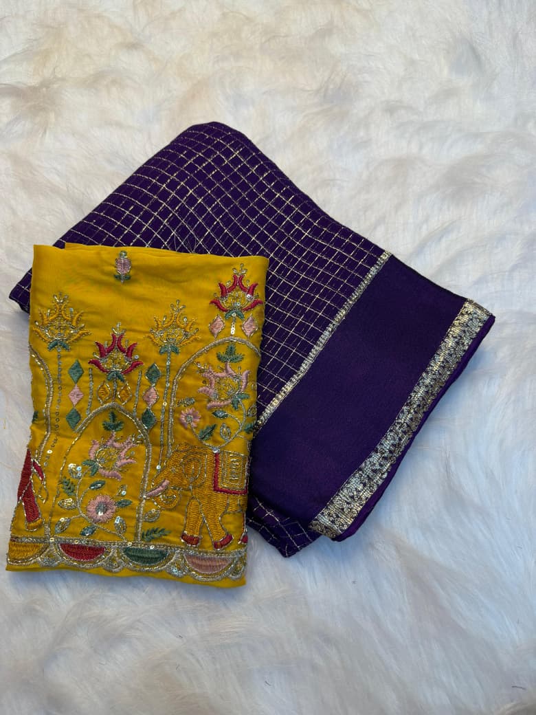 Elegant Viscose Georgette Saree with Multi Bits Sequence Work Blouse : PURPLE