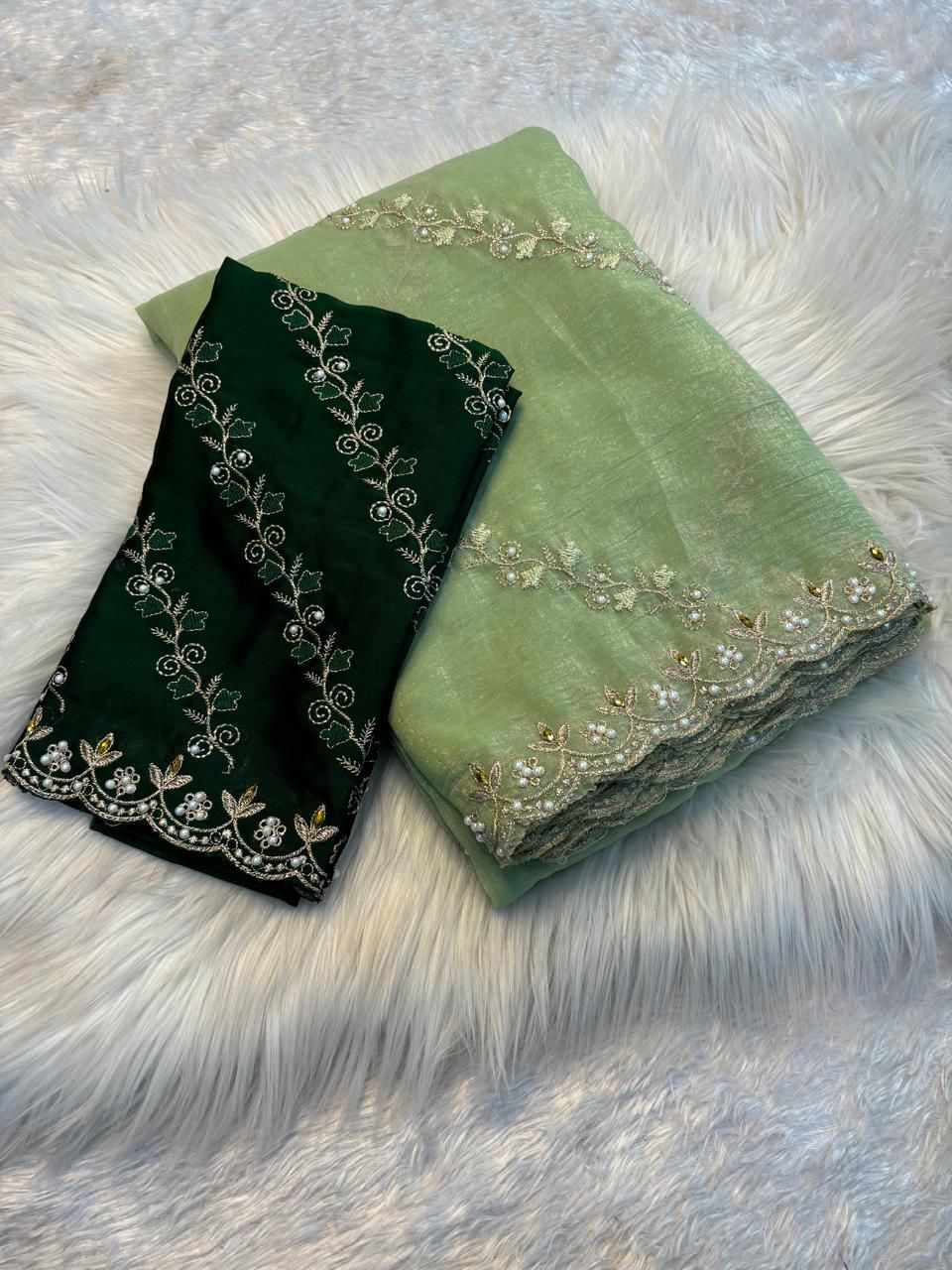 Soft Crunchy Embroidery Saree with Stone Work & Cutwork Finish- PISTA