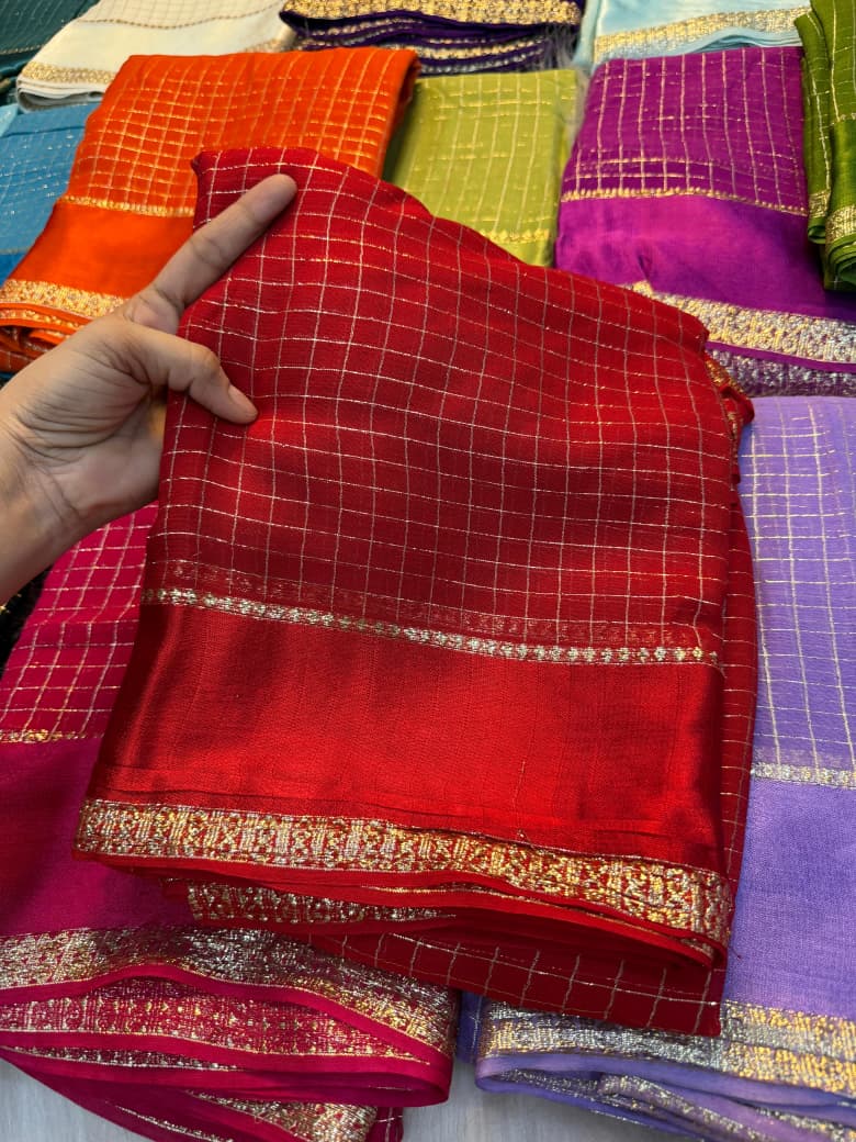 Elegant Bloom Georgette Saree With Running Blouse = RED