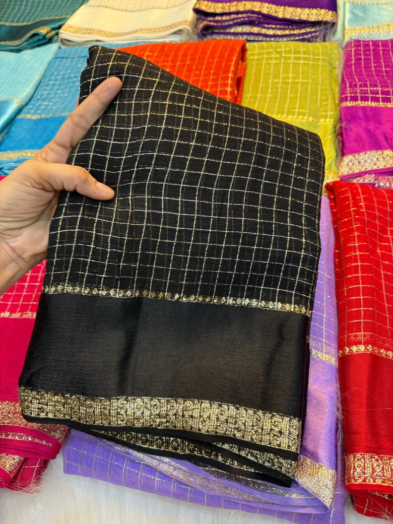Elegant Bloom Georgette Saree With Running Blouse = BLACK
