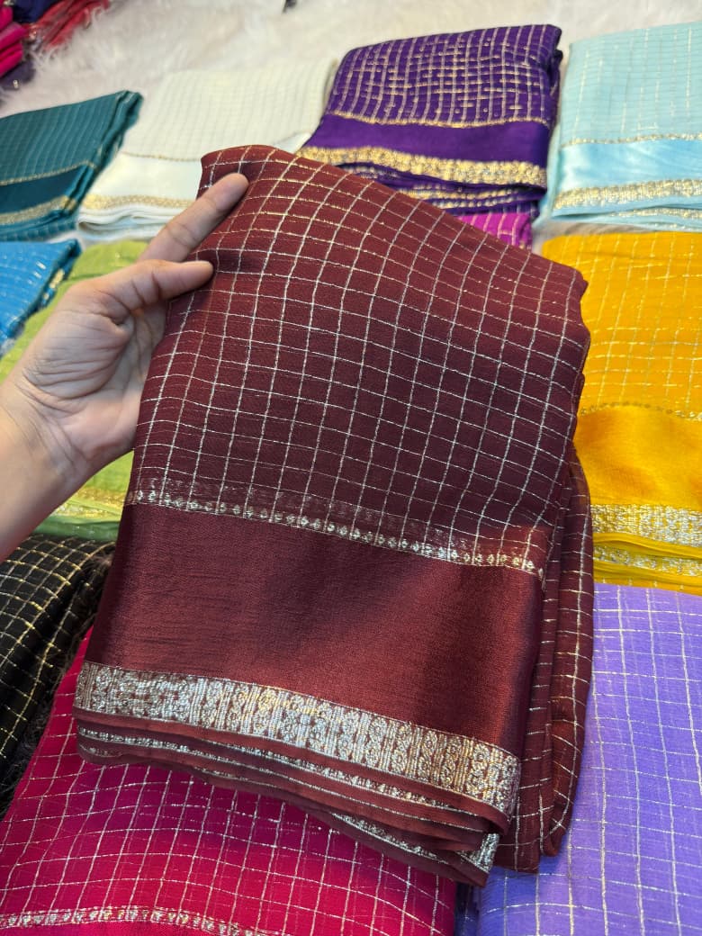 Elegant Bloom Georgette Saree With Running Blouse = BROWN